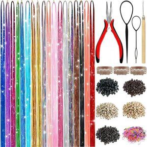 Hair Tinsel,18 Colors Hair Tinsel Kit for Girls 7600 Strands Fairy Tinsel Hair